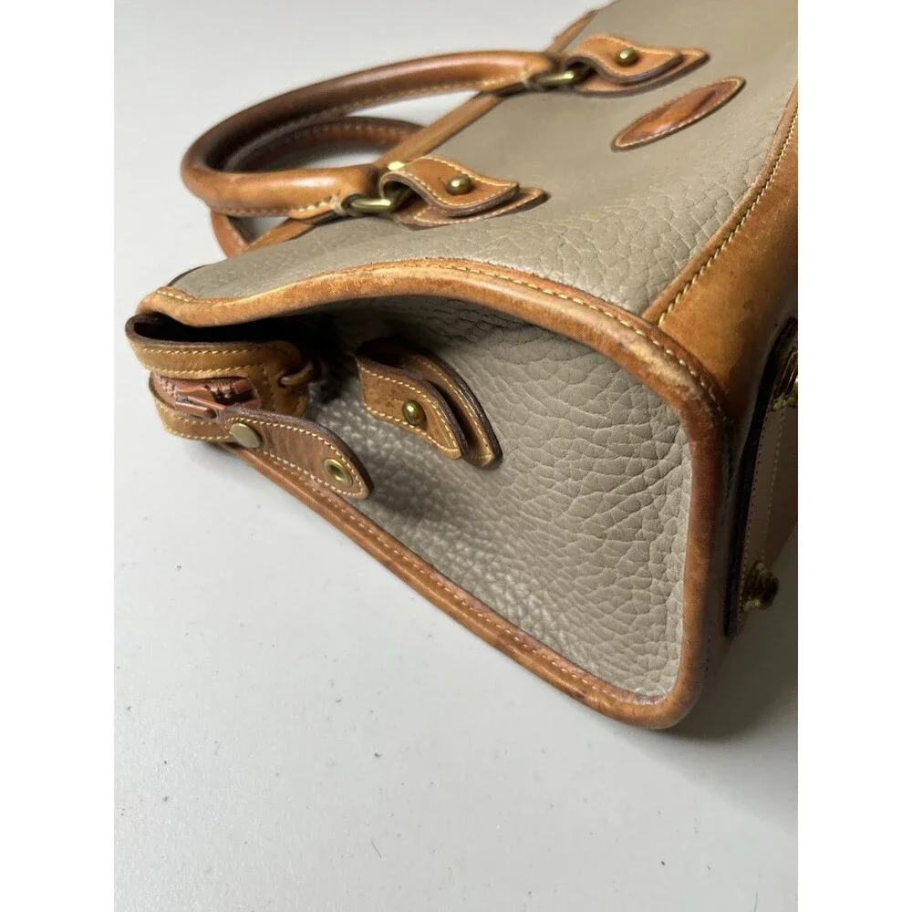 Vintage Dooney & Bourke All-Weather Leather Pebbled Satchel in Taupe and Brown